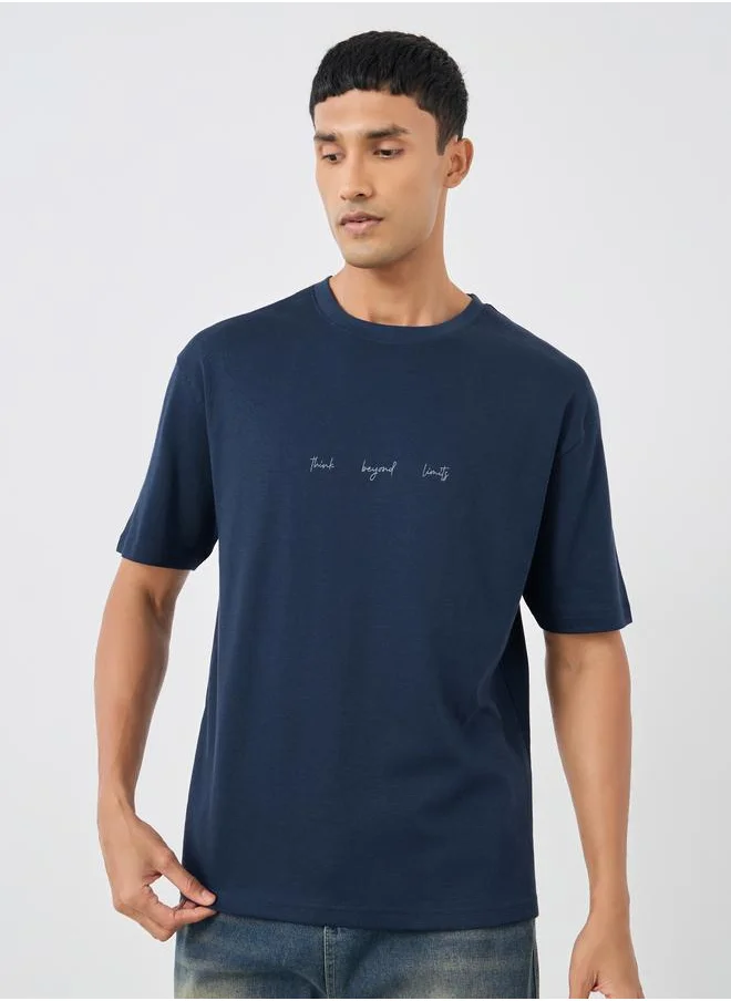 ستايلي Styli Slogan Print Round Neck T-Shirt