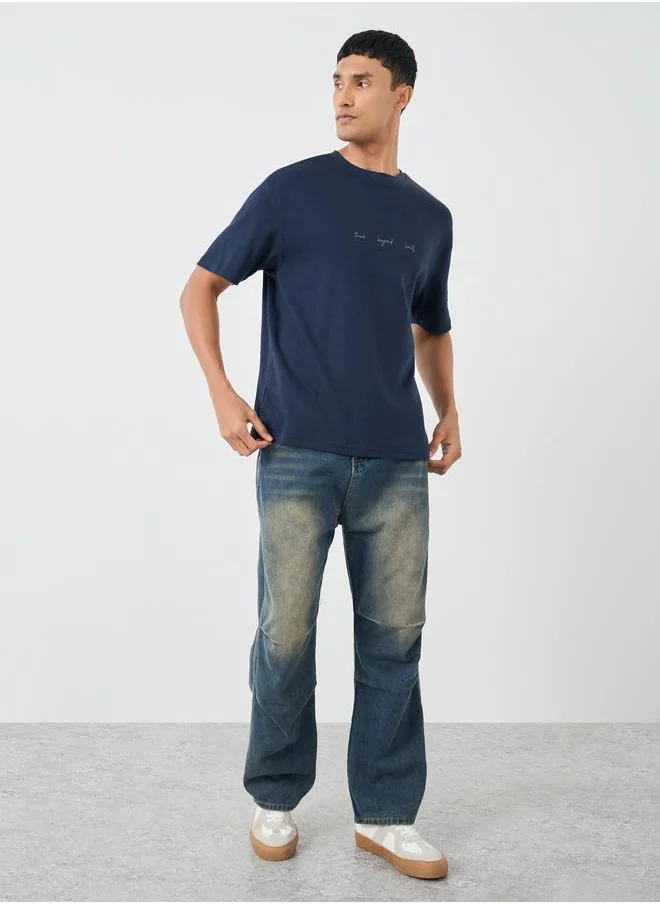 ستايلي Styli Slogan Print Round Neck T-Shirt