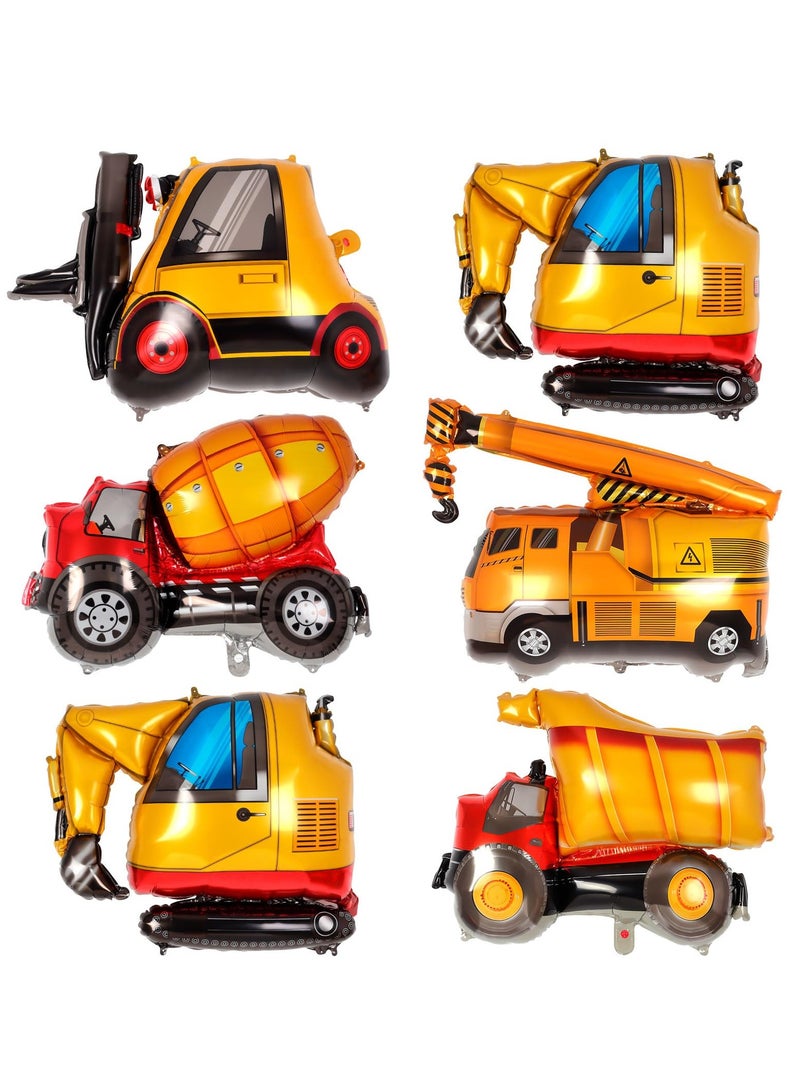 SYOSI 6 Pcs Construction Balloons Set, Large Vehicle Foil Balloons, Includes Excavator, Dump Truck, Forklift, Mixer, Crane for Kids' Construction Theme Party Decoration - Image 1
