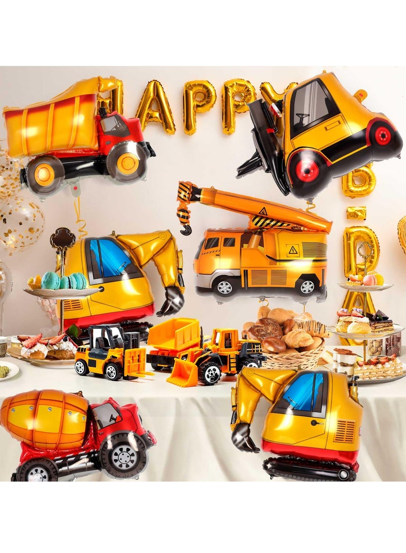 SYOSI 6 Pcs Construction Balloons Set, Large Vehicle Foil Balloons, Includes Excavator, Dump Truck, Forklift, Mixer, Crane for Kids' Construction Theme Party Decoration - Image 2