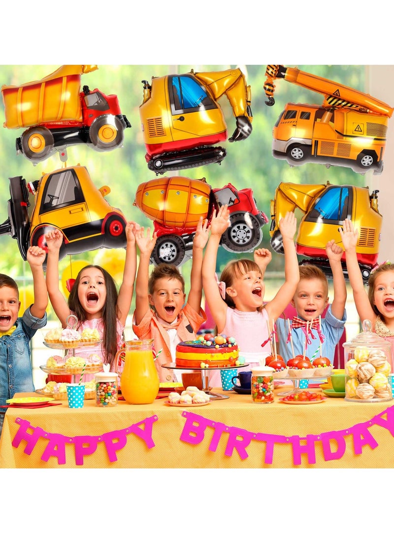 SYOSI 6 Pcs Construction Balloons Set, Large Vehicle Foil Balloons, Includes Excavator, Dump Truck, Forklift, Mixer, Crane for Kids' Construction Theme Party Decoration - Image 3