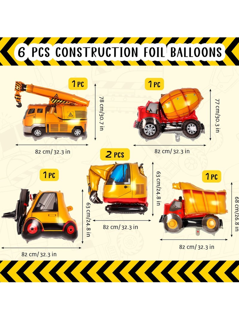 SYOSI 6 Pcs Construction Balloons Set, Large Vehicle Foil Balloons, Includes Excavator, Dump Truck, Forklift, Mixer, Crane for Kids' Construction Theme Party Decoration - Image 5