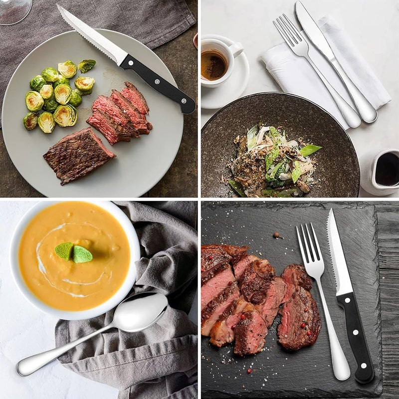 Wildone 24Piece Flatware Set with Steak Knives Stainless Steel Silverware Cutlery Set Service for 4 Tableware Eating Utensils Include KnivesForksSpoons Mirror Polished Dishwasher Safe - Image 5