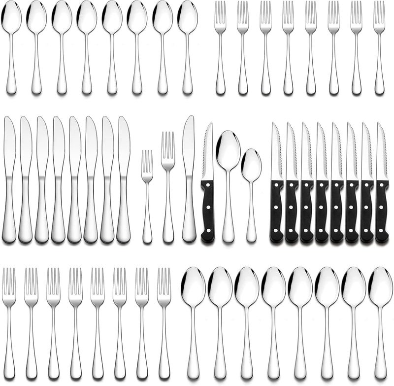 Wildone 24Piece Flatware Set with Steak Knives Stainless Steel Silverware Cutlery Set Service for 4 Tableware Eating Utensils Include KnivesForksSpoons Mirror Polished Dishwasher Safe - Image 1