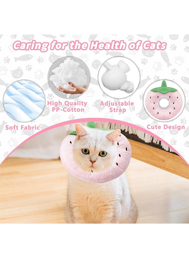 طوق مخروطي ناعم للقطط، طوق تعافي لطيف للقطط مناسب للقطط الصغيرة والمتوسطة والكبيرة، طوق رقبة إليزابيثي للقطط بعد الجراحة (فراولة، متوسط) - Image 3