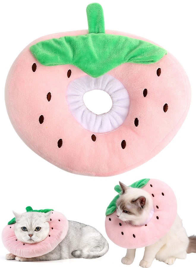 طوق مخروطي ناعم للقطط، طوق تعافي لطيف للقطط مناسب للقطط الصغيرة والمتوسطة والكبيرة، طوق رقبة إليزابيثي للقطط بعد الجراحة (فراولة، متوسط) - Image 1