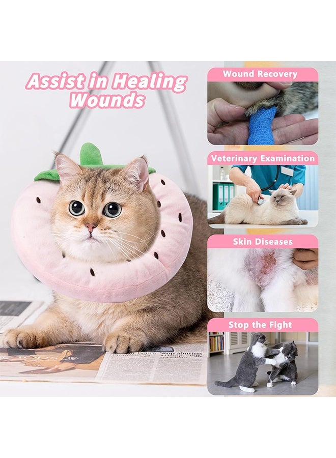 طوق مخروطي ناعم للقطط، طوق تعافي لطيف للقطط مناسب للقطط الصغيرة والمتوسطة والكبيرة، طوق رقبة إليزابيثي للقطط بعد الجراحة (فراولة، متوسط) - Image 4