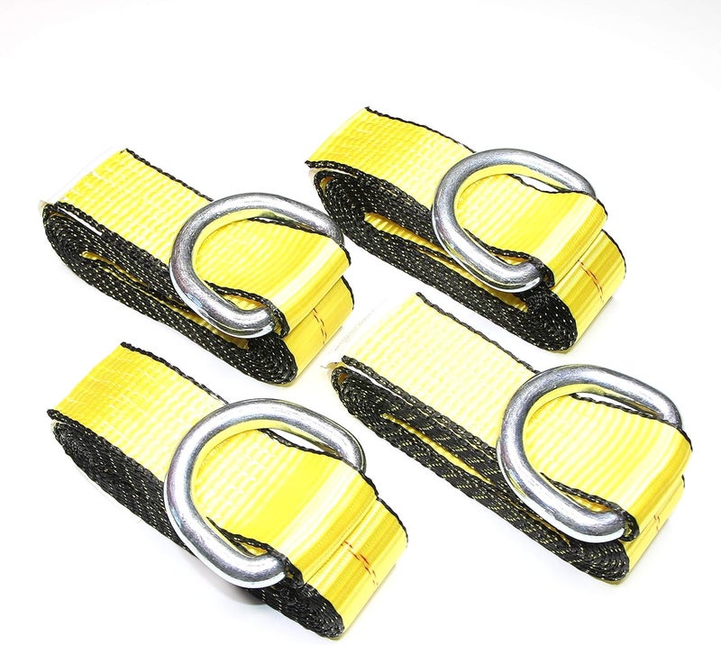GRIPON (Pack of 4) 2" X 8 Ft Lasso Tow Strap with D Ring Auto Hauler Tie Down