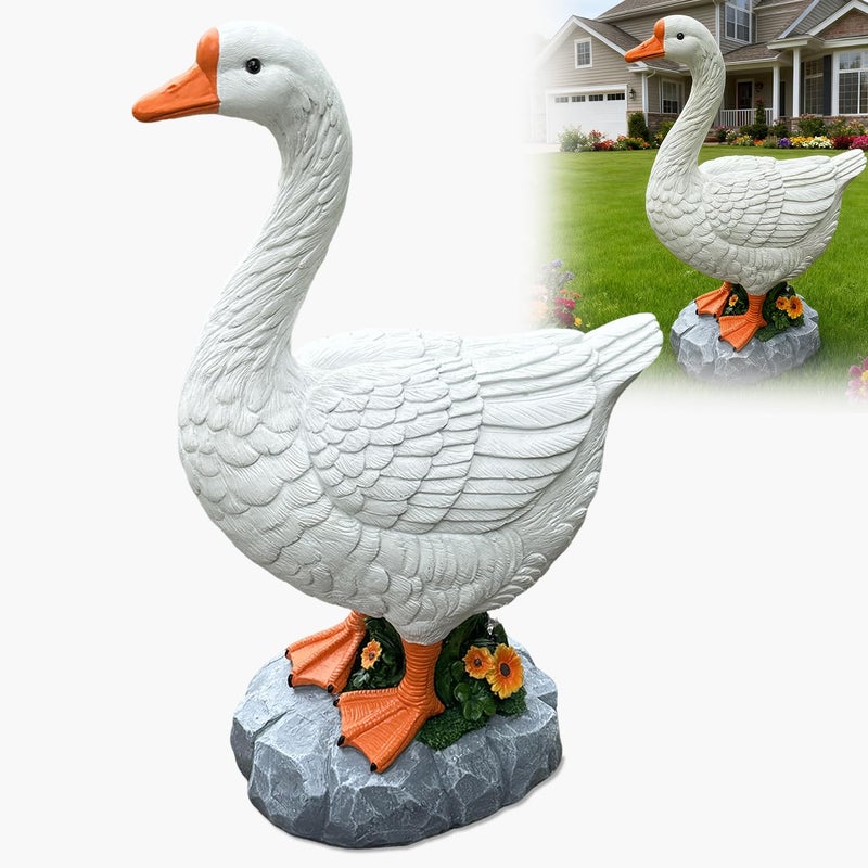 HISUMER Porch Goose Statue Cygnus Large White Porch Goose Big Resin Garden Lawn Yard 20 inches High Figurine Duck Decorative Figurine for Patio, Entryway Accent Indoor Outdoor Garden Gift - Image 1
