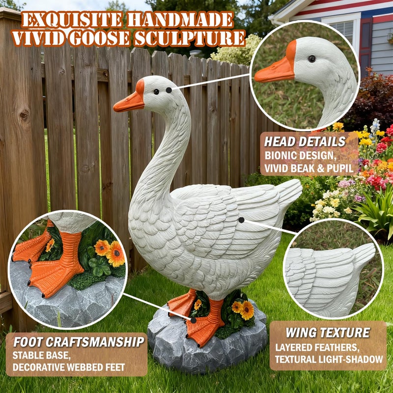 HISUMER Porch Goose Statue Cygnus Large White Porch Goose Big Resin Garden Lawn Yard 20 inches High Figurine Duck Decorative Figurine for Patio, Entryway Accent Indoor Outdoor Garden Gift - Image 3