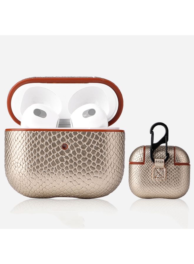 Case Cover Snakeskin Texture Earphone Protective Case with Hang Buckle For AirPods 3 Gold