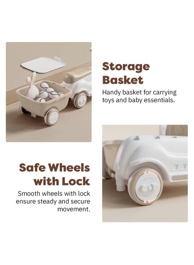 BAYBEE 4 in 1 Multifunctional Baby Ride On Car for Kids with Hanging Toys & Music, Rocker, Activity Walker, Storage Basket | Ride on Push Car for Kids | Baby Car Kids Car | Childrens Car for Kids Boys Girls White Beige - Image 3