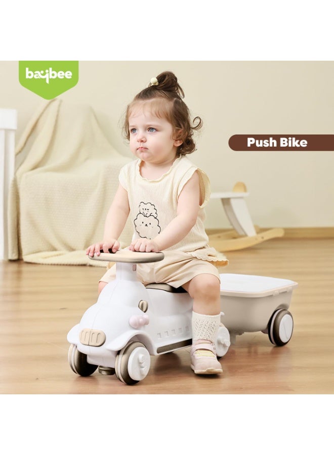 BAYBEE 4 in 1 Multifunctional Baby Ride On Car for Kids with Hanging Toys & Music, Rocker, Activity Walker, Storage Basket | Ride on Push Car for Kids | Baby Car Kids Car | Childrens Car for Kids Boys Girls White Beige - Image 2