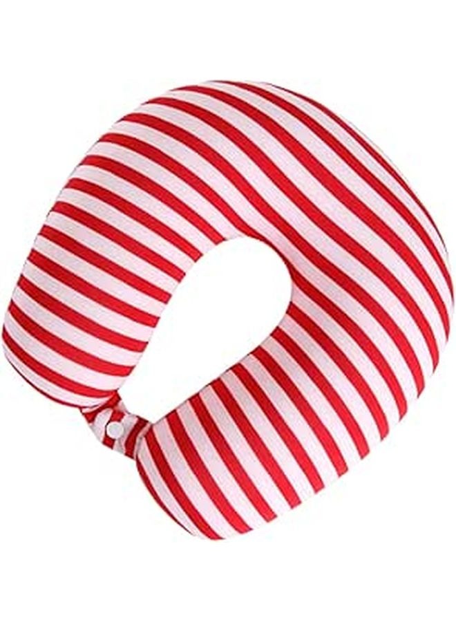 Soft Striped Travel Neck Pillow for Airplanes Cars Portable Comfort Neck Support - Image 1