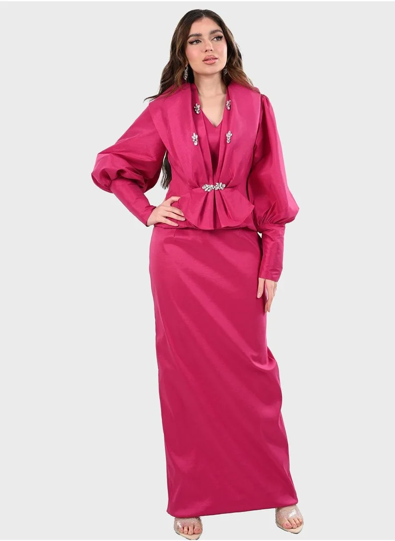 توب تاتو Balloon Sleeve Belted Dress