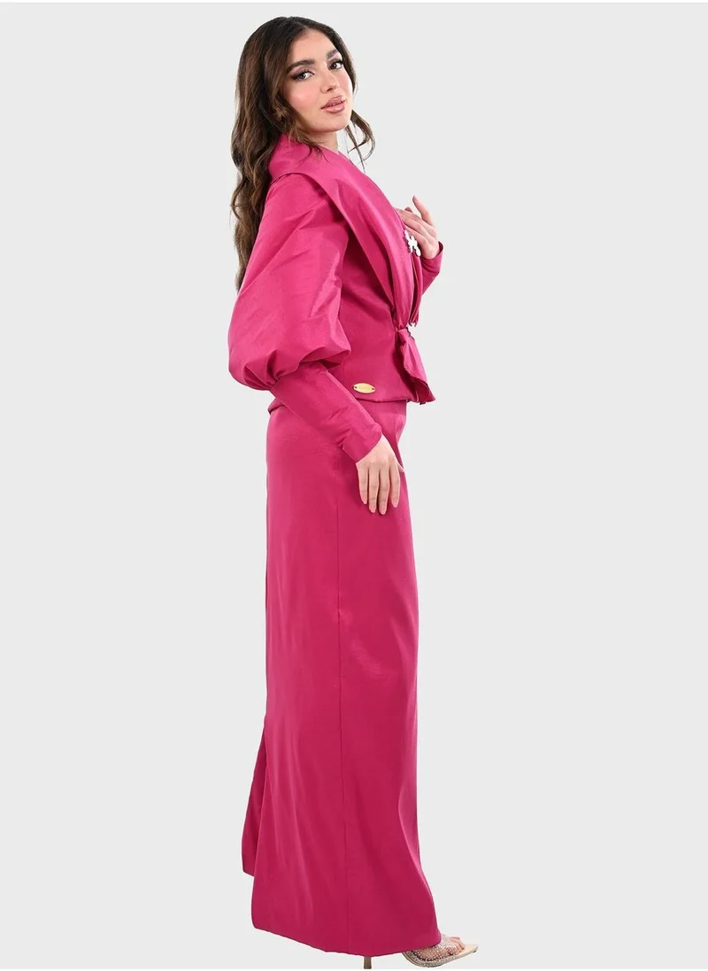 TOP TATO Balloon Sleeve Belted Dress