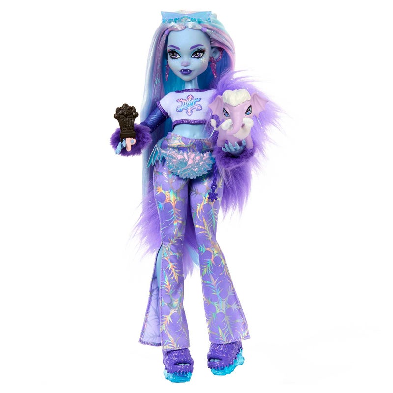 MONSTER HIGH دمية مونستر هاي، آبي بومينابل يتي مع حيوانها الأليف ماموث تندرا وإكسسوارات تشمل وشاح فروي وحقيبة ظهر على شكل ثلج - Image 1