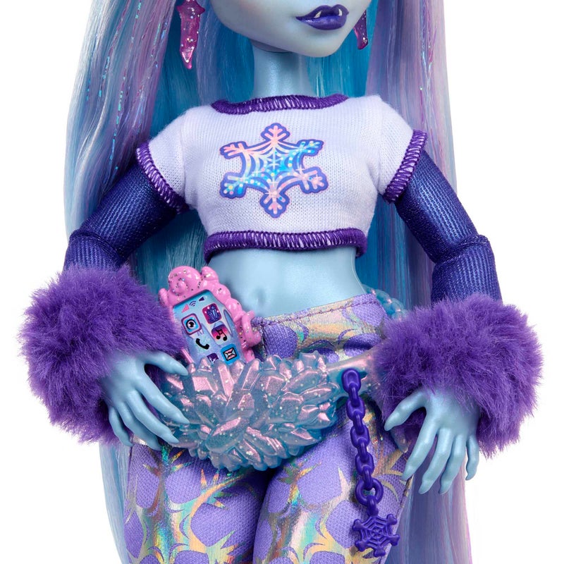 MONSTER HIGH دمية مونستر هاي، آبي بومينابل يتي مع حيوانها الأليف ماموث تندرا وإكسسوارات تشمل وشاح فروي وحقيبة ظهر على شكل ثلج - Image 3