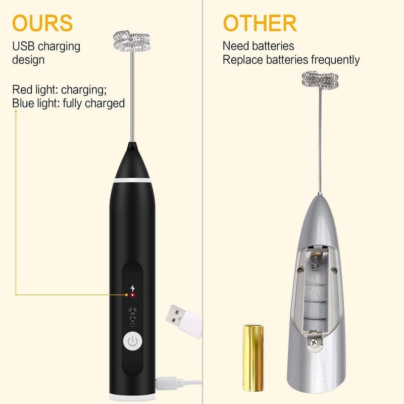 يميكو UPMSX Milk Frother Electric Handheld Foam Maker with Stainless Steel Whisk Strong Milk Foamer Frother Mini Blender 3 Speed Rechargeable for Bulletproof Coffee - Image 5