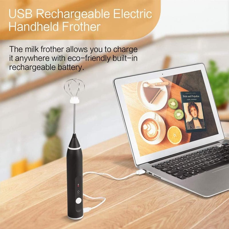 يميكو UPMSX Milk Frother Electric Handheld Foam Maker with Stainless Steel Whisk Strong Milk Foamer Frother Mini Blender 3 Speed Rechargeable for Bulletproof Coffee - Image 4