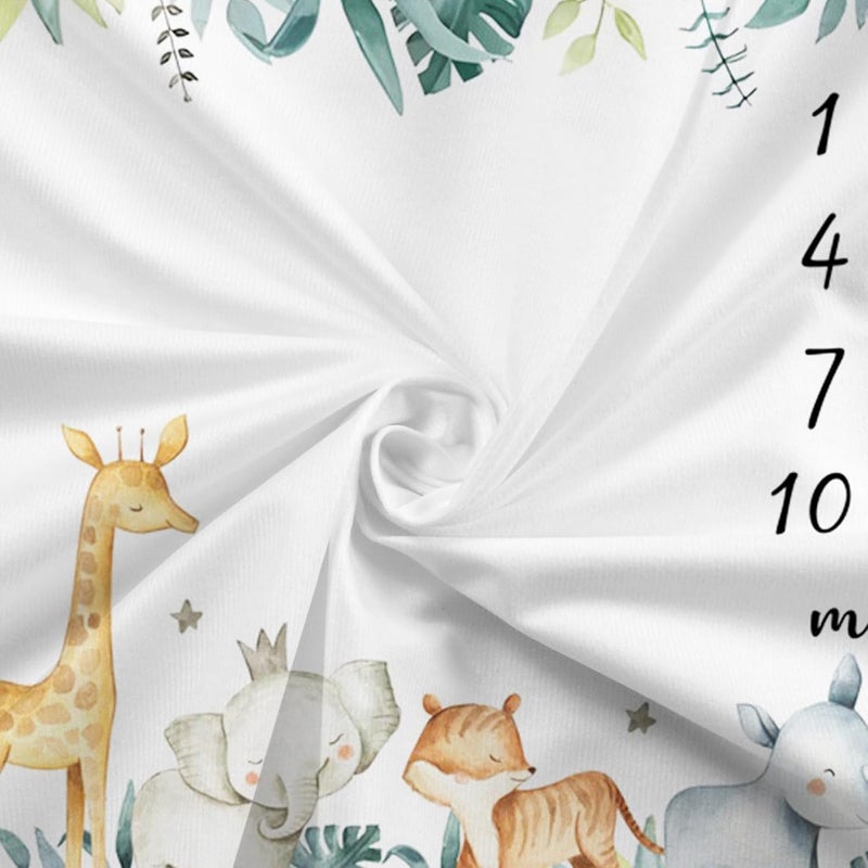 CSFOTO Jungle Animals Baby Monthly Milestone Blanket Tropical Plants Safari Themed Newborn Photography Props Neutral Personalized Shower Present Boys and Girls Recording Blanket 60x40 with Frame - Image 5