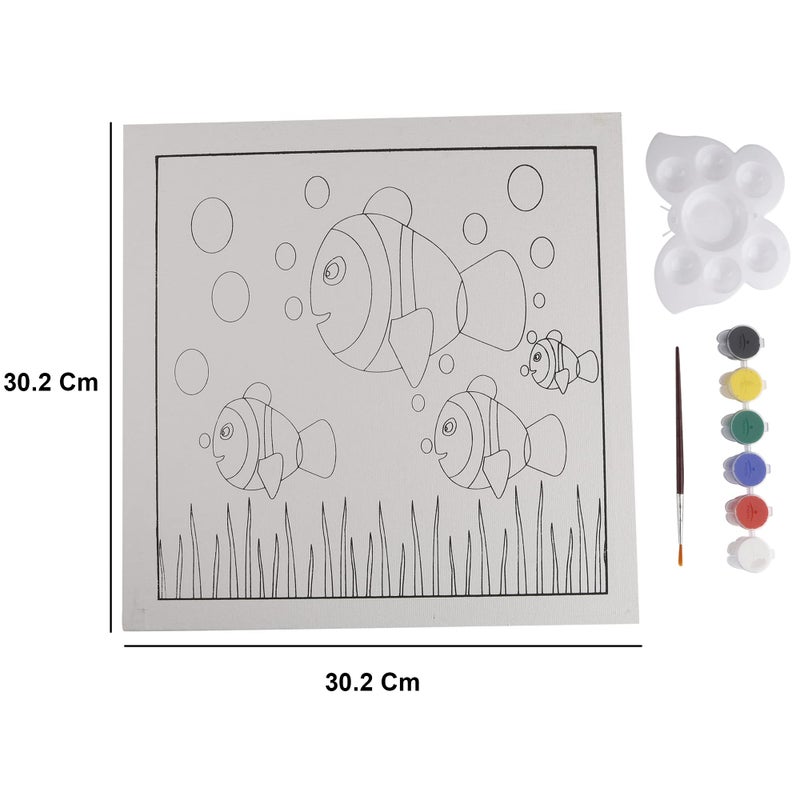 worison Canvas Painting Kit with Fish Printed Canvas Frame 12 x 12 Inch, 6 Small Paint tub, Brush & Color Palette - Image 3