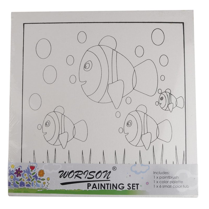 worison Canvas Painting Kit with Fish Printed Canvas Frame 12 x 12 Inch, 6 Small Paint tub, Brush & Color Palette - Image 5