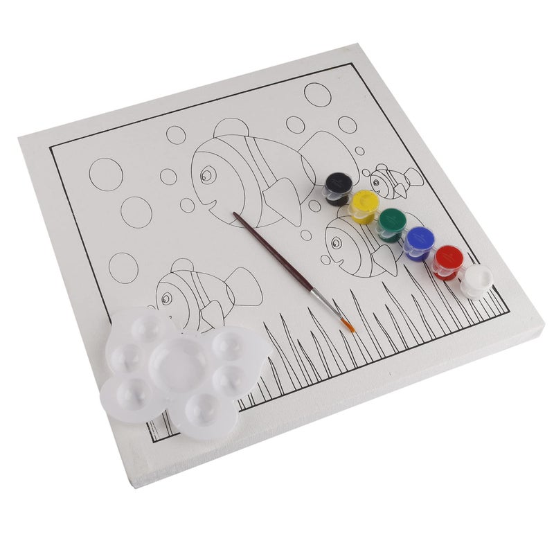 worison Canvas Painting Kit with Fish Printed Canvas Frame 12 x 12 Inch, 6 Small Paint tub, Brush & Color Palette - Image 4