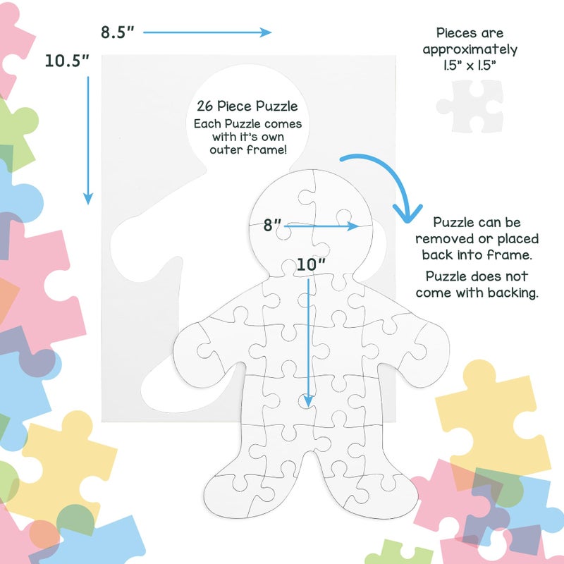 Hygloss Blank Puzzles with Person Shape - 8.5"" x 10.5"" - 100 Puzzles - Ideal for All-About-Me Activities - Write  Draw  and Decorate Your Own Jigsaw Puzzle (26 Puzzle Pieces per Puzzle) - Image 2
