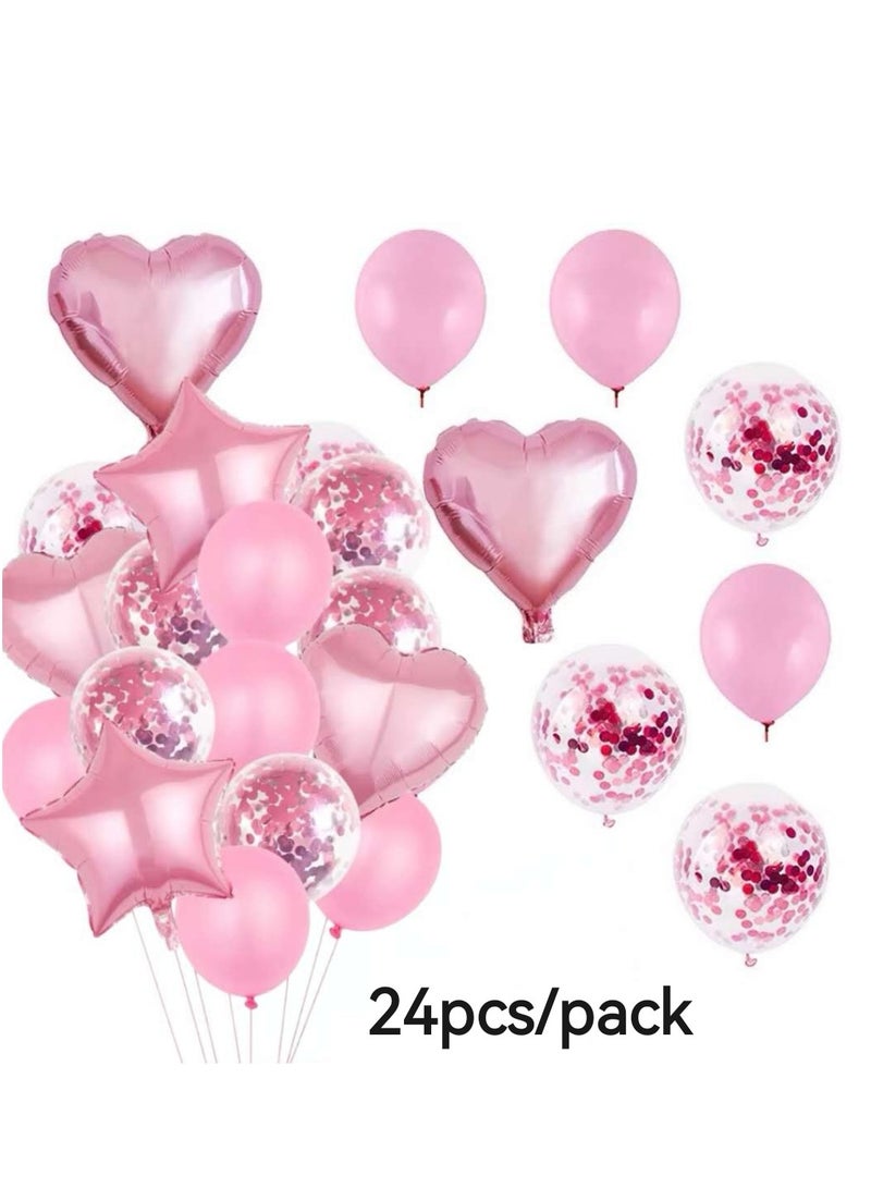24 Pieces Pink Heart Balloon Set For Wedding Proposal Party Decoration