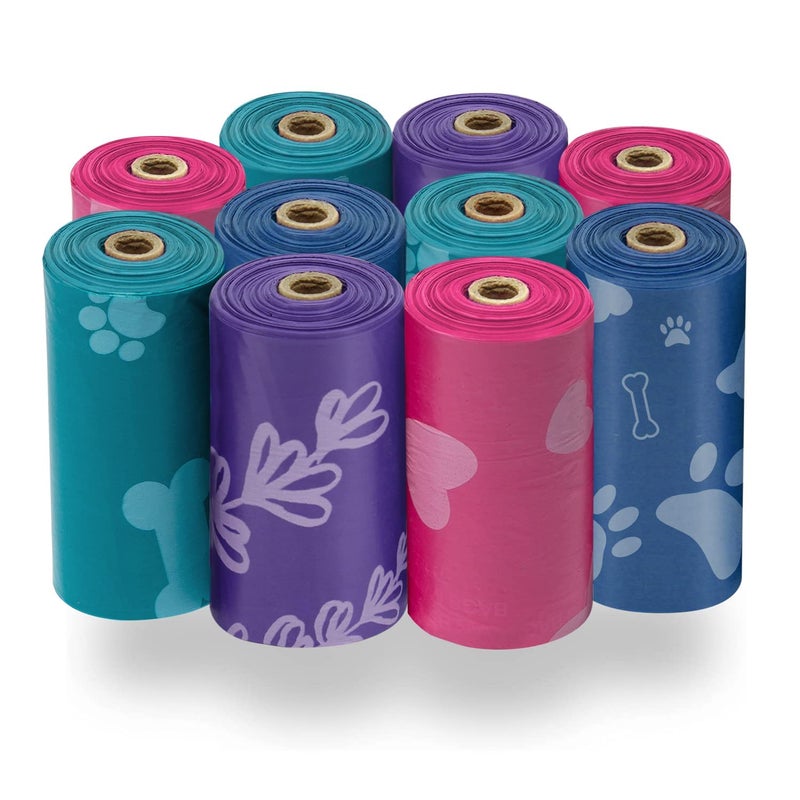 Dog Poop Bags - Heavy-Duty Leak Proof Pet Waste Bags - Durable Tear-Resistant Refill Rolls for Leash Dispensers & Outdoor Puppy Walks (Sleek Modern Assorted Printed Colors Profile, 150 Bags Set) - Manual Personal Pet Care Preservation Sorting Convenience & Outdoor Sanitation Asset Management Template