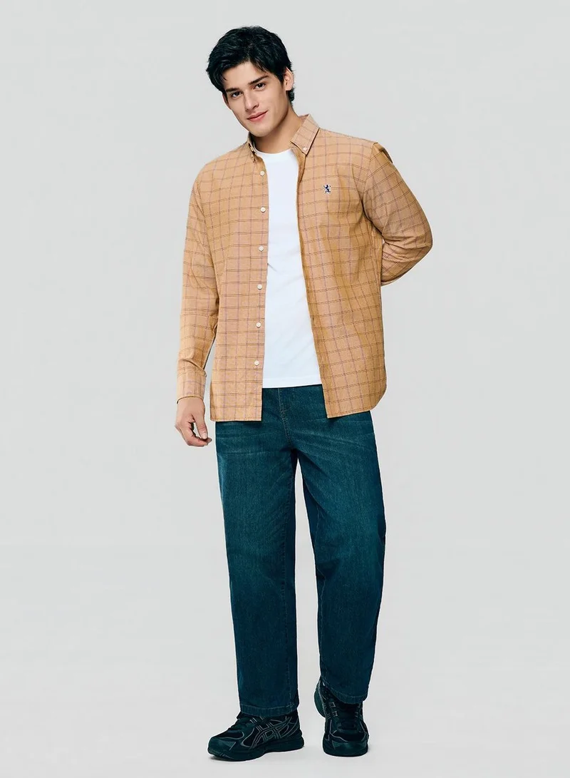 جيوردانو Men’s Cotton Slim Oxford Shirt with Embroidery