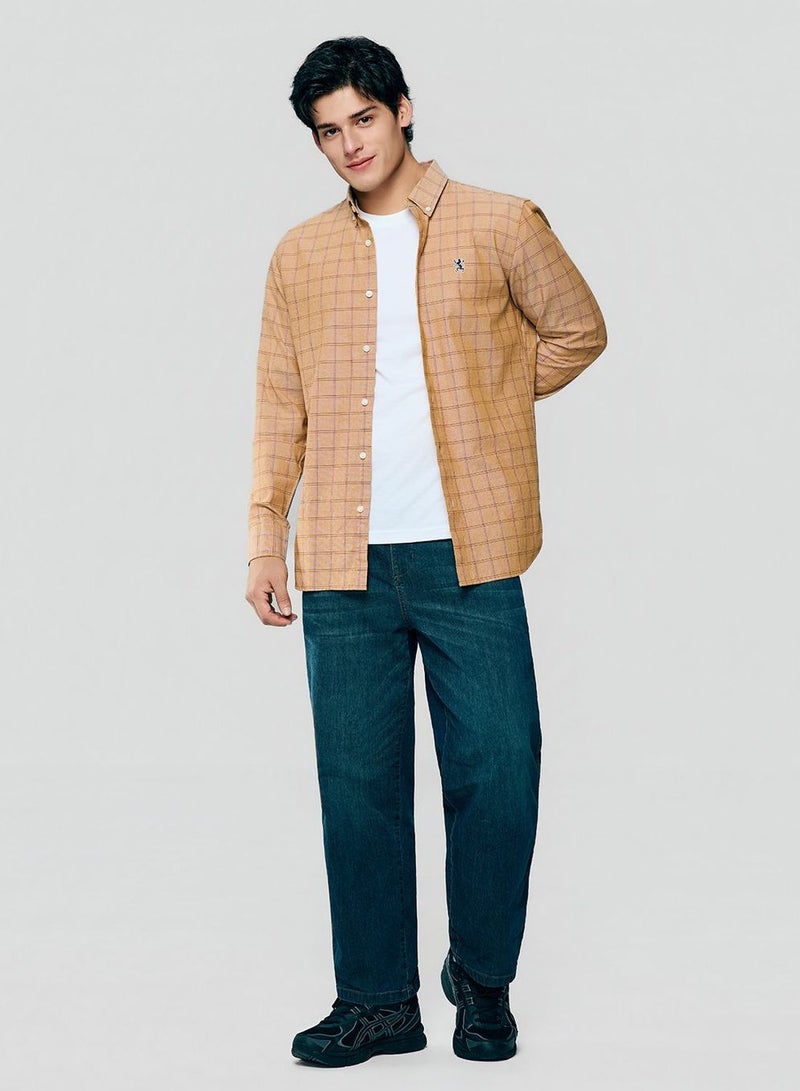 GIORDANO قميص أكسفورد ضيق من القطن للرجال مع تطريز - Image 2