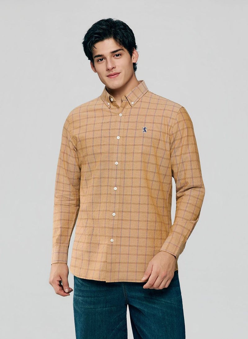 GIORDANO قميص أكسفورد ضيق من القطن للرجال مع تطريز - Image 1