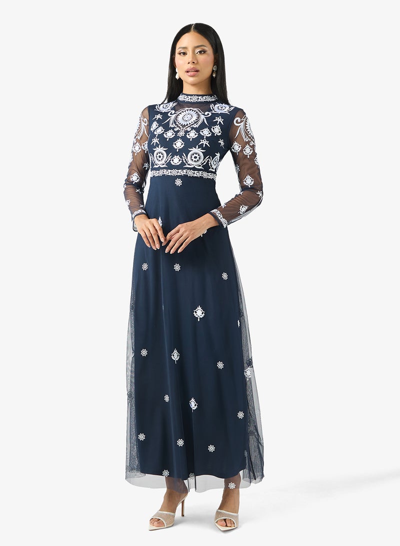 Frock and Frill Embellished Mesh Detailed Maxi Dress - Image 4