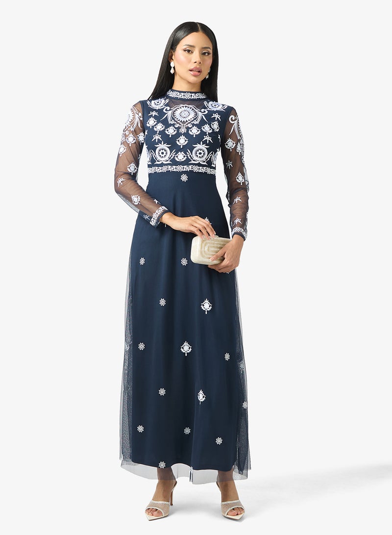 Frock and Frill Embellished Mesh Detailed Maxi Dress - Image 1