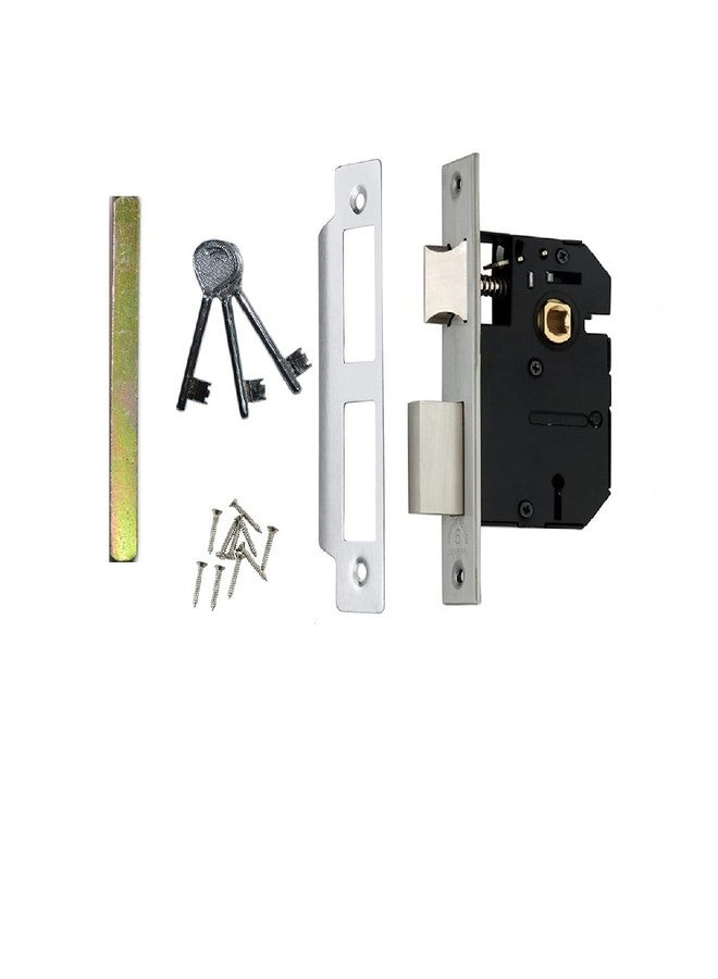 ONMAX Stainless Steel Mortise Lock, 65mm, Double Action, 3 Keys, Silver, Medium, Modern, Rectangular, Key Unlock, Set of 1 - Image 3