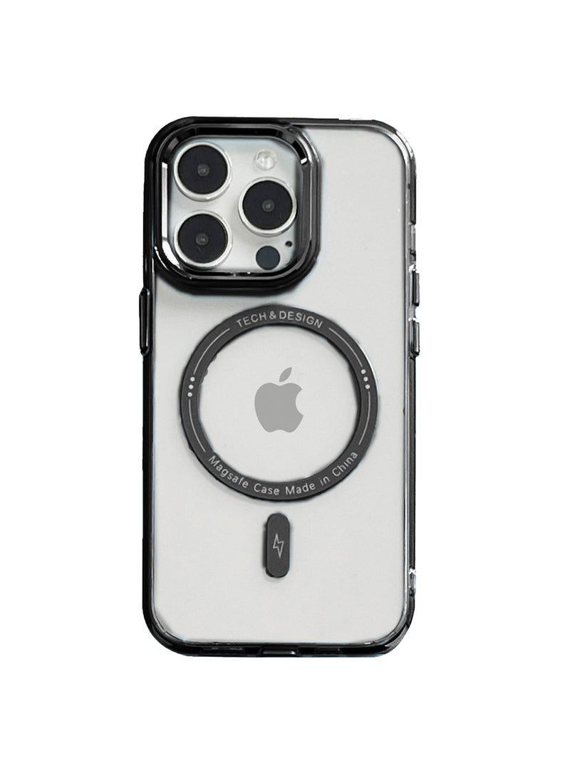 Wtech - Hybrid Transparent Hard PC back TPU Magsafe Case Cover For Apple iPhone 15 Pro Max 2023 Black - Image 1