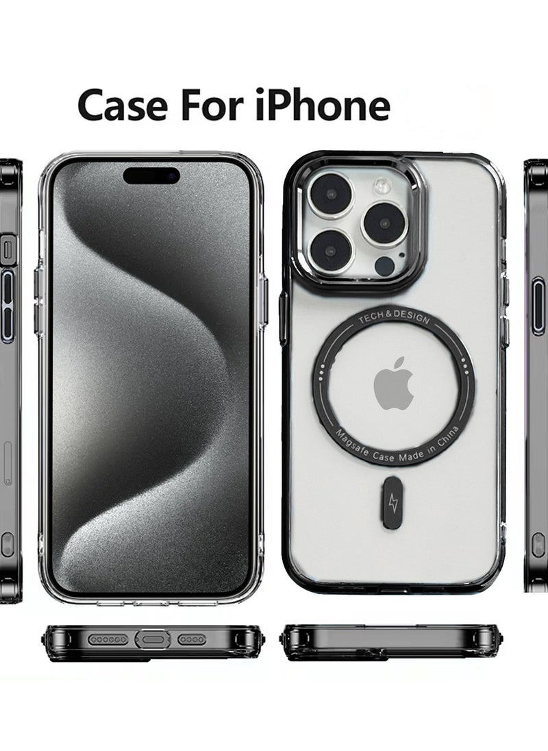Wtech - Hybrid Transparent Hard PC back TPU Magsafe Case Cover For Apple iPhone 15 Pro Max 2023 Black - Image 1