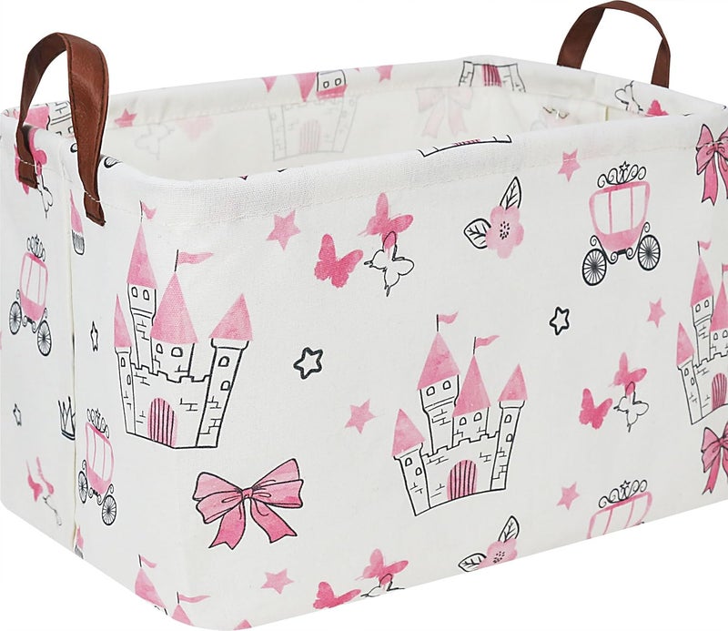 HKEC Rectangle Storage Basket with HandlesCollapsible Storage BinBooks BoxGift BasketPink Princess - Image 1