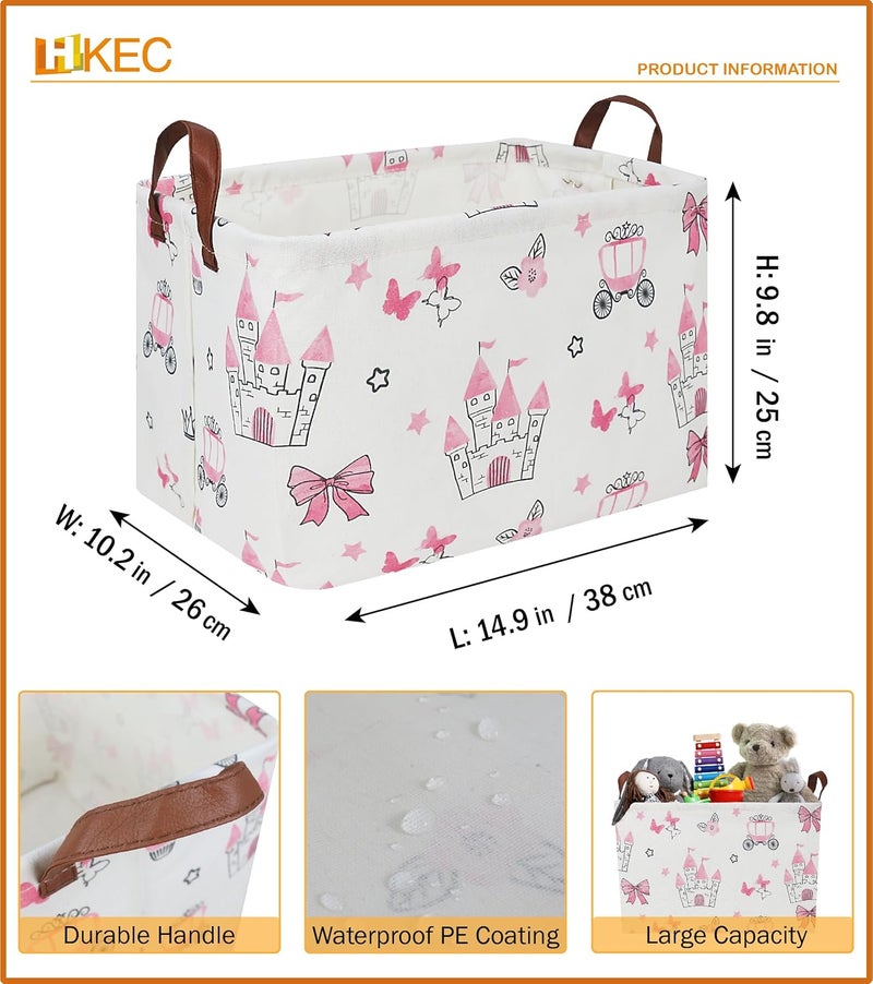 HKEC Rectangle Storage Basket with HandlesCollapsible Storage BinBooks BoxGift BasketPink Princess - Image 3