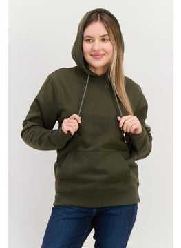 Threadbare Women Hooded Embroidered Sweatshirt, Dark Khaki  - Image 1