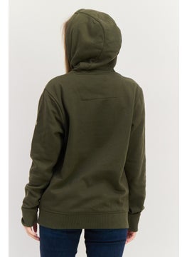 Threadbare Women Hooded Embroidered Sweatshirt, Dark Khaki  - Image 3