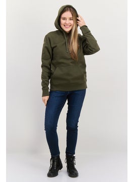 Threadbare Women Hooded Embroidered Sweatshirt, Dark Khaki  - Image 4