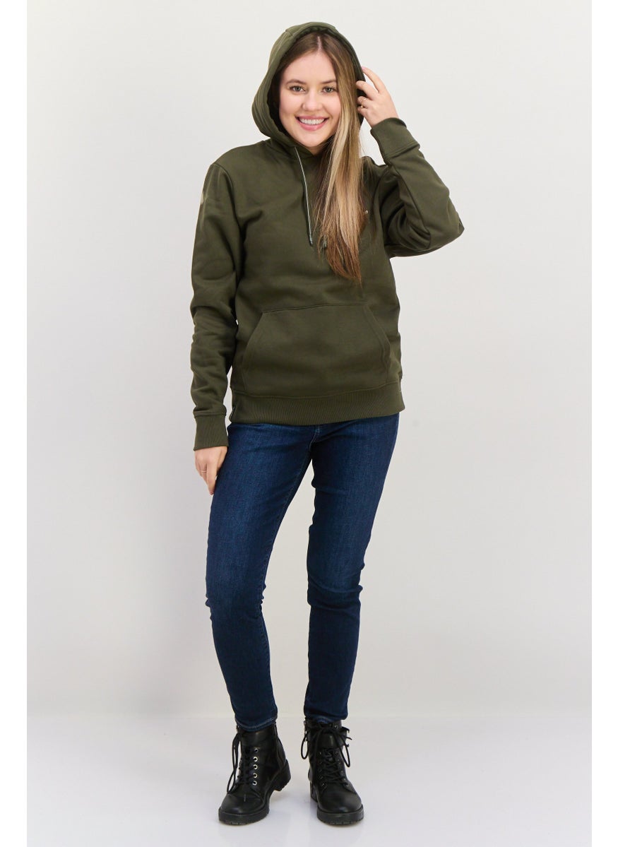 Threadbare Women Hooded Embroidered Sweatshirt, Dark Khaki  - Image 4