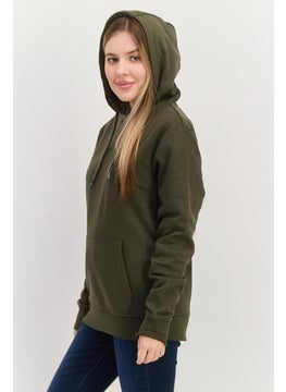 Threadbare Women Hooded Embroidered Sweatshirt, Dark Khaki  - Image 2