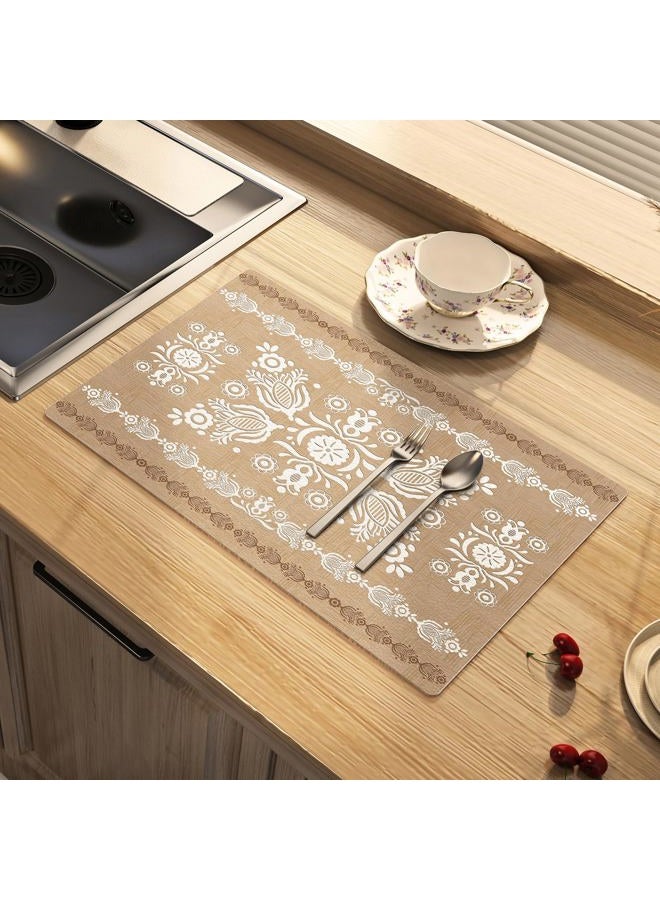 Artbloss Dish Drying Mat Damask Absorbent Coffee Mat Rubber Backed Moroccan Soft Silicone Kitchen Dish Draining Mat for Kitchen Bathroom Coffee Bar (Damask, 16 x 24 Inches) - Image 1
