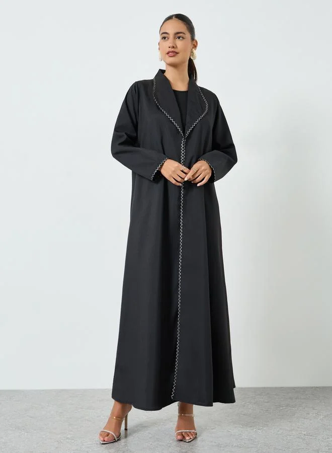 Amirah  Black Embroidered Trim A-Line Abaya for Women | Best Price UAE