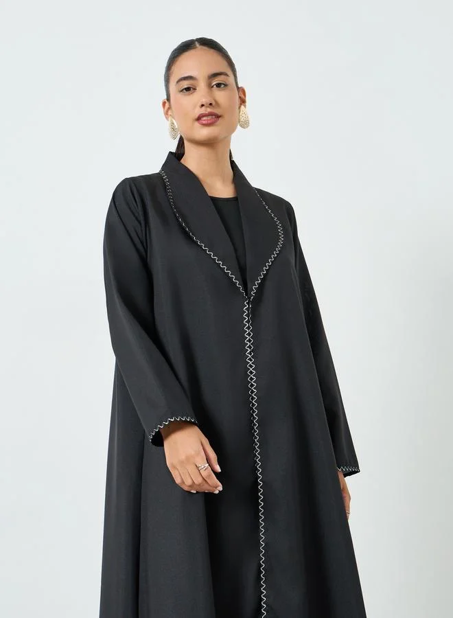 Amirah Black Embroidered Trim A-Line Abaya