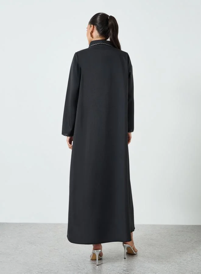 Amirah  Black Embroidered Trim A-Line Abaya for Women | Best Price UAE